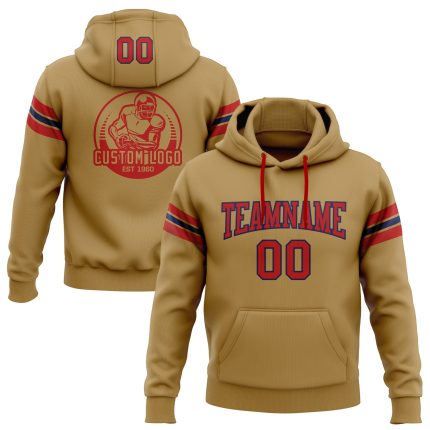 Custom Name Number Football Hoodie Sweatshirt Old Gold Red-Navy Stitched Pullover for Team Support Personalized Stitched