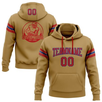 Custom Name Number Football Hoodie Old Gold Red-Royal Stitched Pullover Sweatshirt for Team Personalized Stitched Old Gold