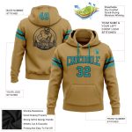 Custom Name and Number Teal-Black Old Gold Football Hoodie Pullover Sweatshirt - Personalized Team Apparel Personalized Stitched