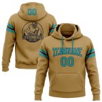 Custom Name and Number Teal-Black Old Gold Football Hoodie Pullover Sweatshirt - Personalized Team Apparel Personalized Stitched