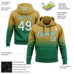 Custom Team Pullover Hoodie with Name & Number - Stitched Old Gold & Kelly Green Fade Sports Sweatshirt Personalized Stitched