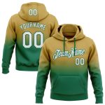 Custom Team Pullover Hoodie with Name & Number - Stitched Old Gold & Kelly Green Fade Sports Sweatshirt Personalized Stitched