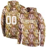 Custom Sports Hoodie for Team with Personalized Name and Number, 3D Pattern Design, Lion Stitched Detail in Old Gold White