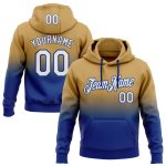 Custom Name Number Hoodie Sports Pullover Sweatshirt Old Gold White-Royal Fade Fashion Team Design Personalized Stitched