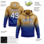 Custom Name Number Hoodie Sports Pullover Sweatshirt Old Gold White-Royal Fade Fashion Team Design Personalized Stitched