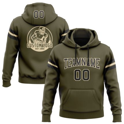 Custom Name Number Sweatshirt - Personalized Olive Black Cream City Football Pullover Hoodie Salute To Service Personalized