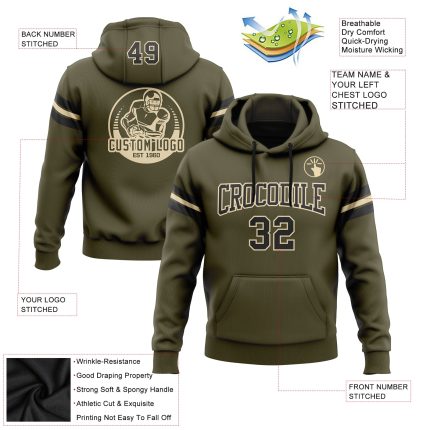 Custom Name Number Sweatshirt - Personalized Olive Black Cream City Football Pullover Hoodie Salute To Service Personalized
