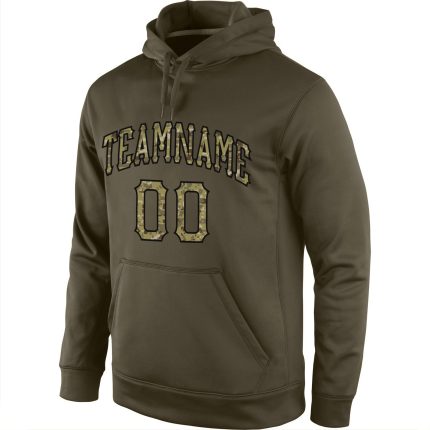 Personalized Stitched Olive Camo Black Hoodie Salute to Service Sports Pullover Sweatshirt Personalized Stitched Olive Camo-Black