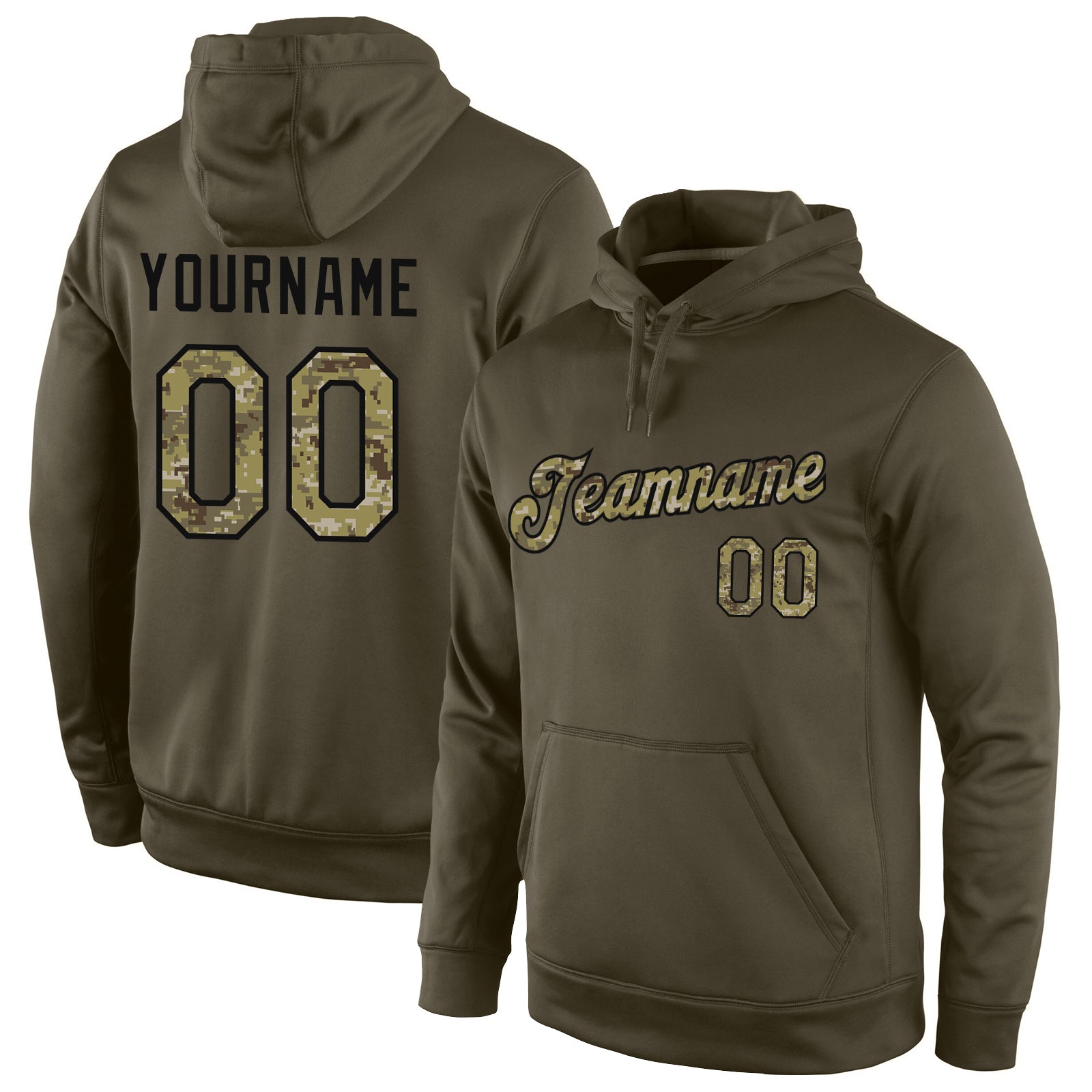 Custom Name Number Olive Camo Black Hoodie Salute to Service Sports Pullover Sweatshirt Personalized Stitched Olive Camo-Black