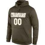 Personalized Olive Cream-White Sports Hoodie with Custom Name & Number - Stitched Salute to Service Pullover Sweatshirt Personalized