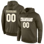 Personalized Olive Cream-White Sports Hoodie with Custom Name & Number - Stitched Salute to Service Pullover Sweatshirt Personalized