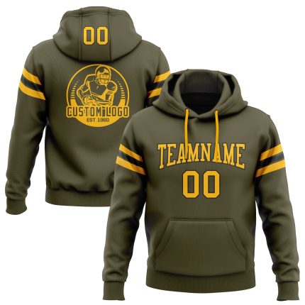 Custom Name Number Olive Gold-Black Football Pullover Hoodie Salute to Service Sweatshirt - Personalized Stitched Team Apparel