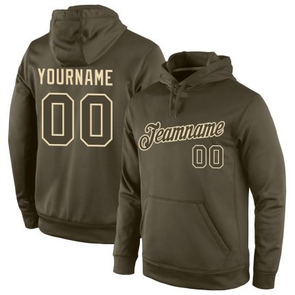 Custom Name and Number Salute to Service Hoodie Olive-Cream Stitched Sports Pullover Sweatshirt Personalized Stitched Olive