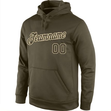 Custom Name and Number Salute to Service Hoodie Olive-Cream Stitched Sports Pullover Sweatshirt Personalized Stitched Olive