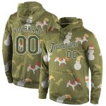 Custom Name Number Stitched Olive White Christmas Hoodie 3D Sports Pullover Sweatshirt Salute to Service Personalized Stitched