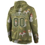 Custom Name Number Stitched Olive White Christmas Hoodie 3D Sports Pullover Sweatshirt Salute to Service Personalized Stitched