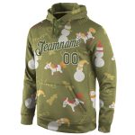 Custom Name Number Stitched Olive White Christmas Hoodie 3D Sports Pullover Sweatshirt Salute to Service Personalized Stitched
