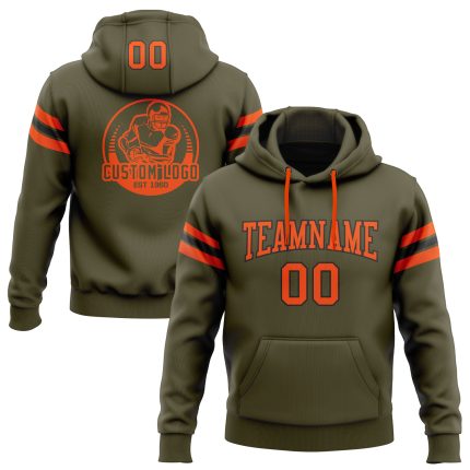 Custom Name & Number Hoodie - Stitched Olive Orange-Black Football Pullover Sweatshirt Salute to Service Personalized Stitched