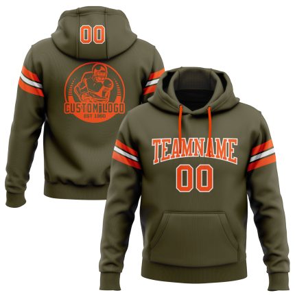 Custom Name and Number Olive Orange White Football Hoodie Sweatshirt Salute to Service Pullover Personalized Stitched Olive