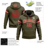 Custom Name Number Hoodie - Personalized Stitched Football Pullover Sweatshirt - Olive Red Cream Salute to Service Personalized