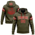 Custom Name Number Hoodie - Personalized Stitched Football Pullover Sweatshirt - Olive Red Cream Salute to Service Personalized
