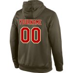 Custom Name Number Sports Hoodie Pullover Sweatshirt Salute To Service Stitched Olive Red Cream Team Gear Personalized Stitched