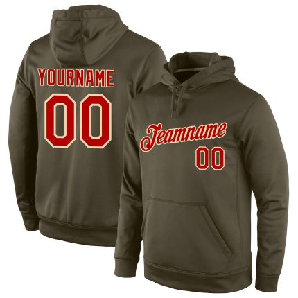 Custom Name Number Sports Hoodie Pullover Sweatshirt Salute To Service Stitched Olive Red Cream Team Gear Personalized Stitched