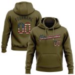 Personalized Olive Vintage USA Flag Black Sports Hoodie Sweatshirt - Stitched Salute To Service Pullover Personalized Stitched
