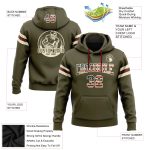 Custom Stitched Vintage USA Flag Football Hoodie with Name & Number - Olive Cream Crimson Pullover Sweatshirt Salute to Service