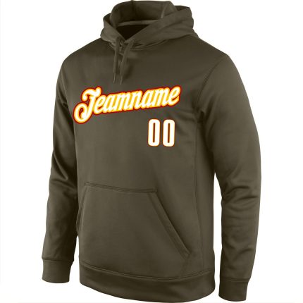 Custom Name Number Sports Hoodie Salute to Service Olive White-Gold Pullover Sweatshirt Personalized Stitched Olive White-Gold