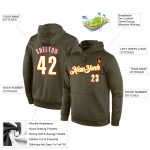 Custom Name Number Sports Hoodie Salute to Service Olive White-Gold Pullover Sweatshirt Personalized Stitched Olive White-Gold