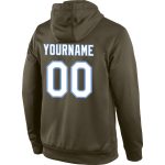 Customizable Olive White Light Blue Sports Pullover Hoodie with Stitched Name and Number - Salute to Service Sweatshirt Personalized