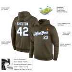 Customizable Olive White Light Blue Sports Pullover Hoodie with Stitched Name and Number - Salute to Service Sweatshirt Personalized