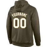 Custom Name and Number Sports Pullover Hoodie Salute To Service - Personalized Stitched Olive White-Old Gold Sweatshirt Personalized