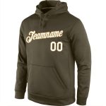 Custom Name and Number Sports Pullover Hoodie Salute To Service - Personalized Stitched Olive White-Old Gold Sweatshirt Personalized