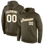 Custom Name and Number Sports Pullover Hoodie Salute To Service - Personalized Stitched Olive White-Old Gold Sweatshirt Personalized