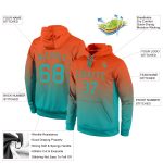 Custom Stitched Sports Hoodie with Name & Number - Orange Aqua Fade Pullover Sweatshirt Personalized Stitched Orange Aqua