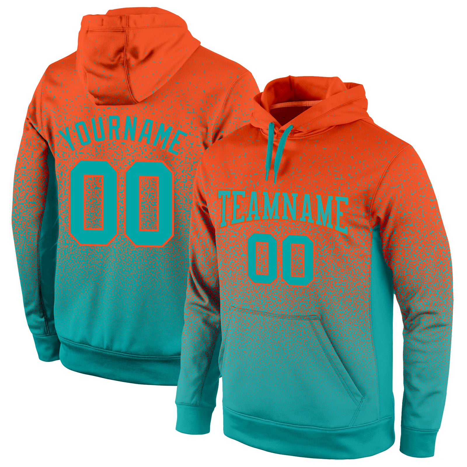 Custom Stitched Sports Hoodie with Name & Number - Orange Aqua Fade Pullover Sweatshirt Personalized Stitched Orange Aqua