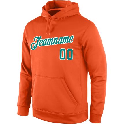 Custom Name Number Orange Aqua White Pullover Hoodie Sweatshirt - Personalized Stitched Sports Apparel Personalized Stitched