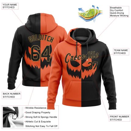 Custom Halloween Pumpkin Hoodie with 3D Scary Faces | Personalized Pullover Sweatshirt for Teams, Salute to Service Personalized