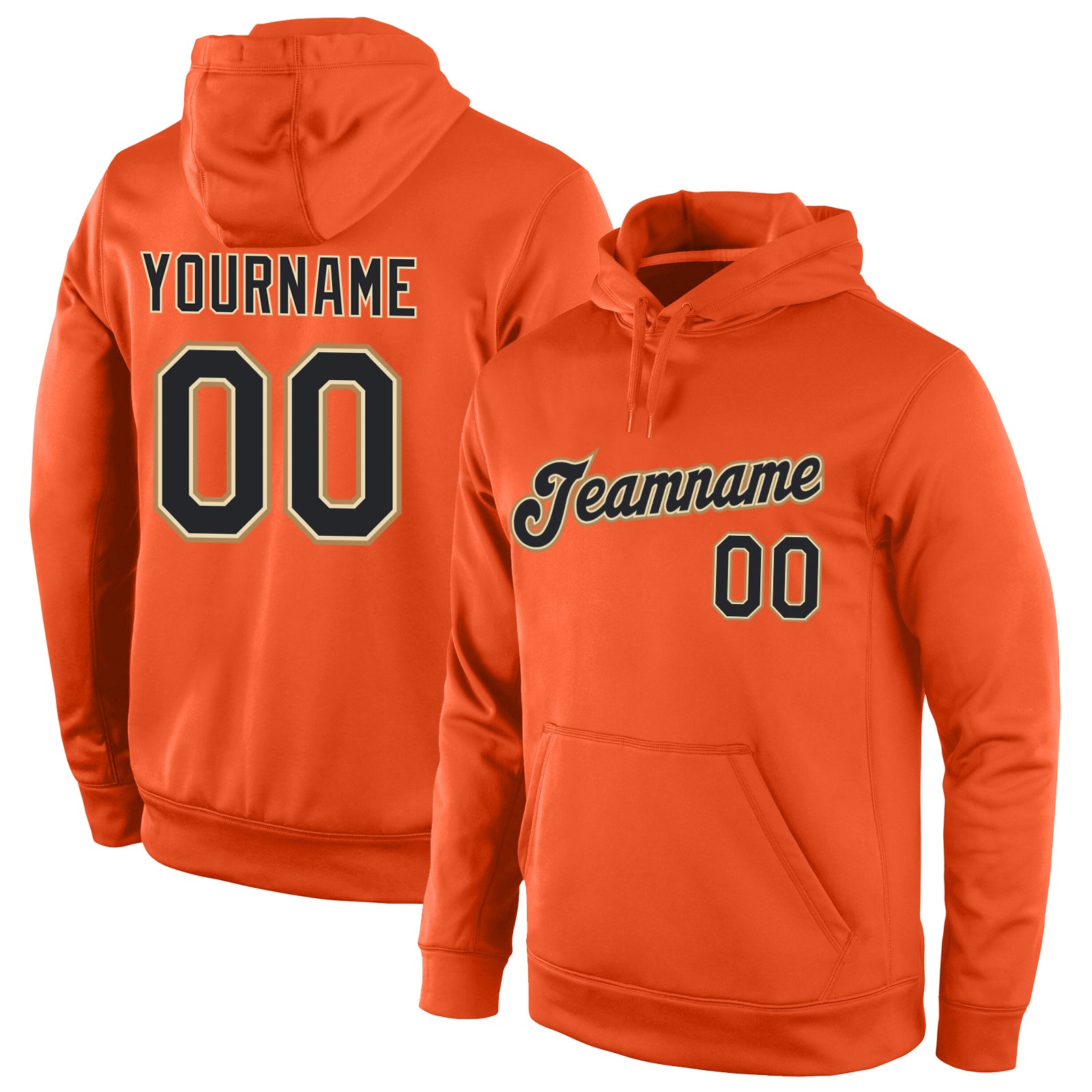 Custom Name Number Sports Hoodie Pullover Sweatshirt - Personalized Stitched Orange Black Old Gold Personalized Stitched