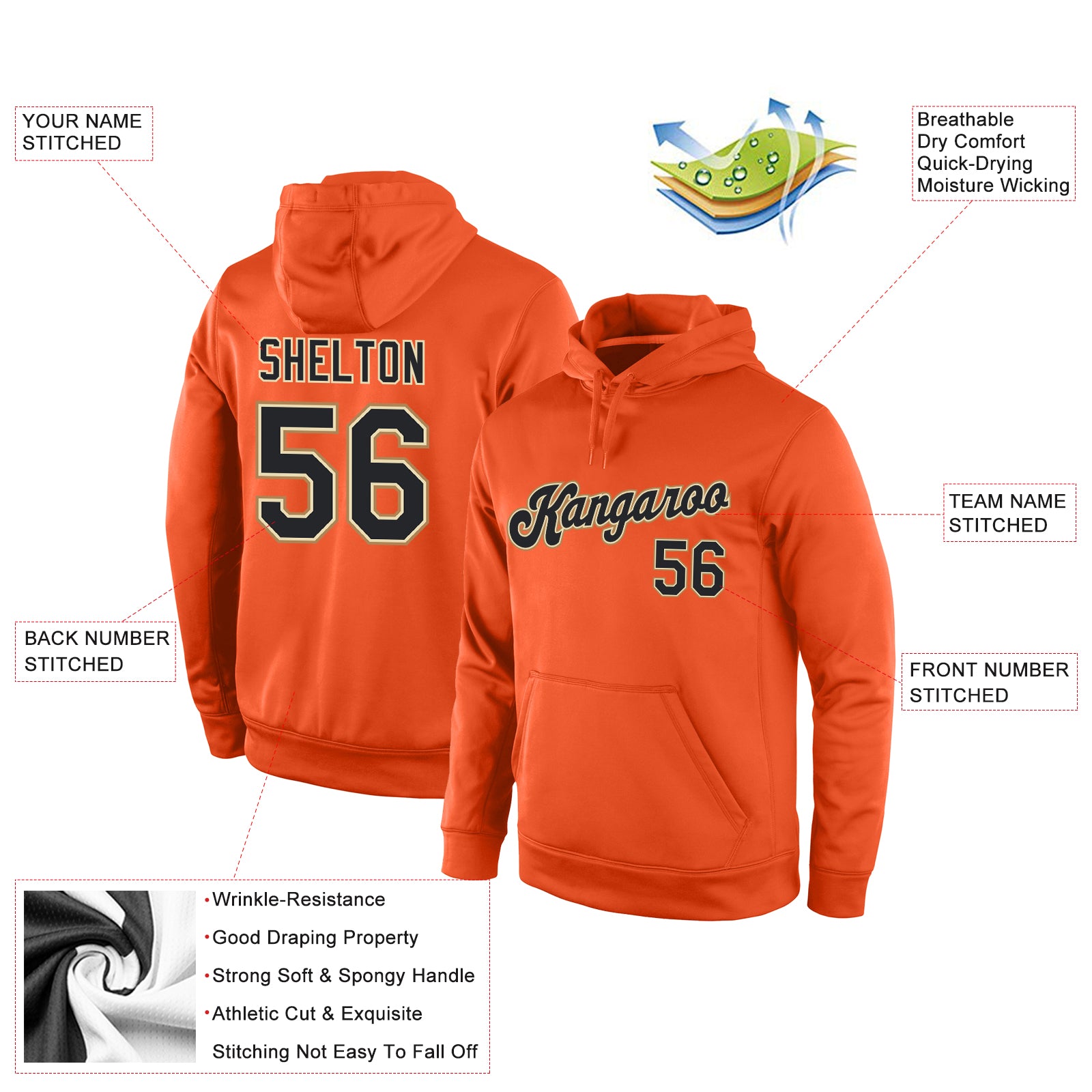Personalized Stitched Orange Black-Old Gold Sports Pullover Sweatshirt Hoodie Team Custom Name and Number Custom Name Number Sports Hoodie Pullover Sweatshirt - Personalized Stitched Orange Black Old Gold Personalized Stitched - Image 5