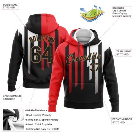 Custom Name Number Sports Hoodie Pullover Sweatshirt with 3D Pattern Design in Orange Black Gold-White Team Colors Personalized