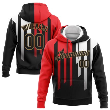 Custom Name Number Sports Hoodie Pullover Sweatshirt with 3D Pattern Design in Orange Black Gold-White Team Colors Personalized