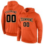 Custom Team Name Number Hoodie Sports Pullover Sweatshirt - Personalized Black Orange Gold Pinstripe Design Personalized