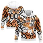 Custom Name Number 3D Tiger Sports Hoodie Sweatshirt with Stitched Orange Black-White Pattern Design Personalized Stitched