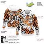 Custom Name Number 3D Tiger Sports Hoodie Sweatshirt with Stitched Orange Black-White Pattern Design Personalized Stitched