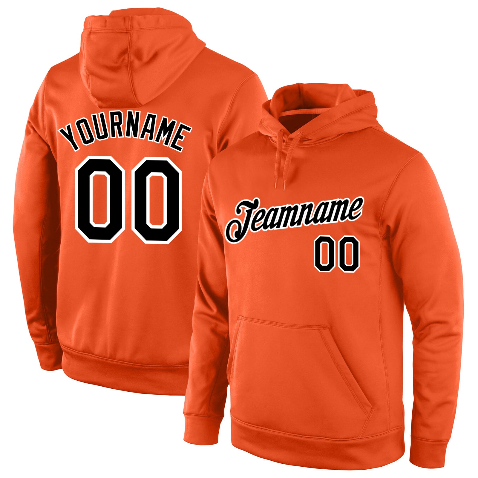 Custom Team Hoodie with Personalized Name & Number - Stitched Orange Black-White Sports Pullover Sweatshirt Personalized