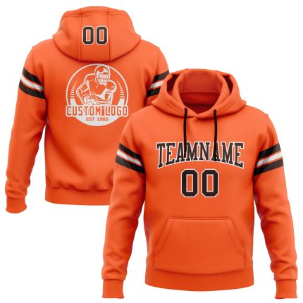 Custom Team Hoodie with Personalized Name and Number, Orange Brown-White Stitched Football Pullover Sweatshirt Personalized