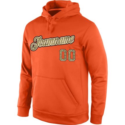 Custom Name Number Orange Camo Cream Sports Hoodie Pullover Sweatshirt - Personalized Team Apparel Personalized Stitched